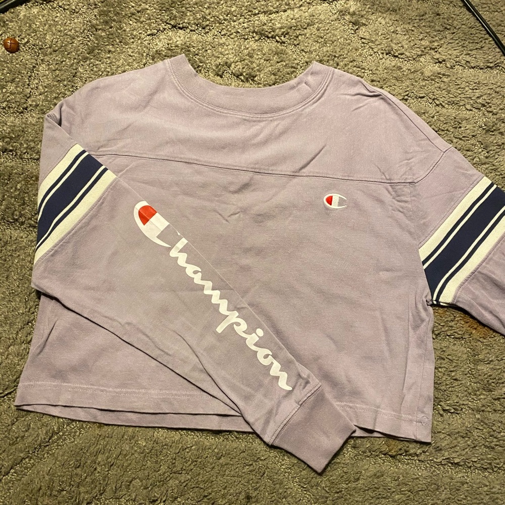 Purple champion cropped hoodie